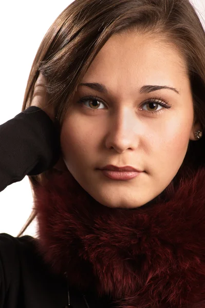 Beautiful girl in fur collar — Stock Photo, Image