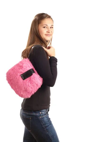 Girl with pink handbag — Stock Photo, Image