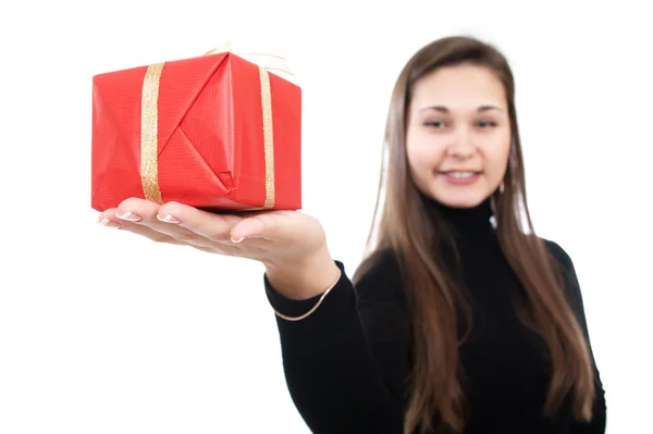 Girl offer the present — Stock Photo, Image