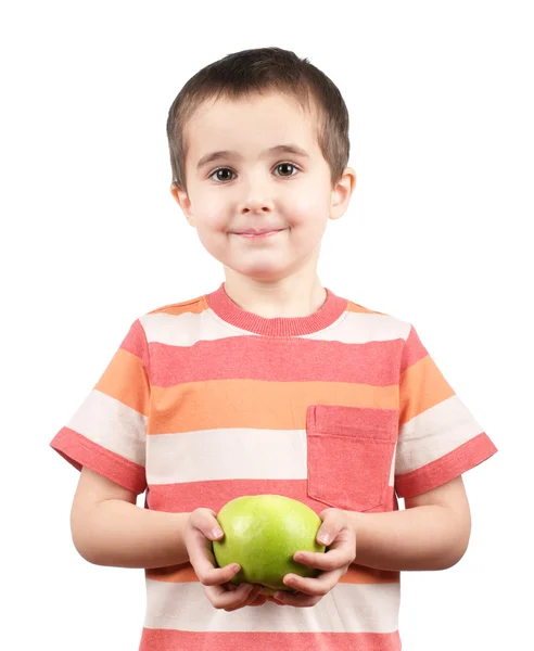 Sorrindo menino com maçã — Fotografia de Stock