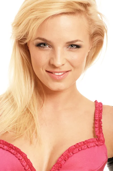 Portrait of beautiful blonde in pink bra — Stockfoto