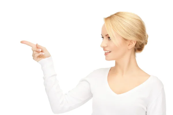 Empresária apontando o dedo — Fotografia de Stock