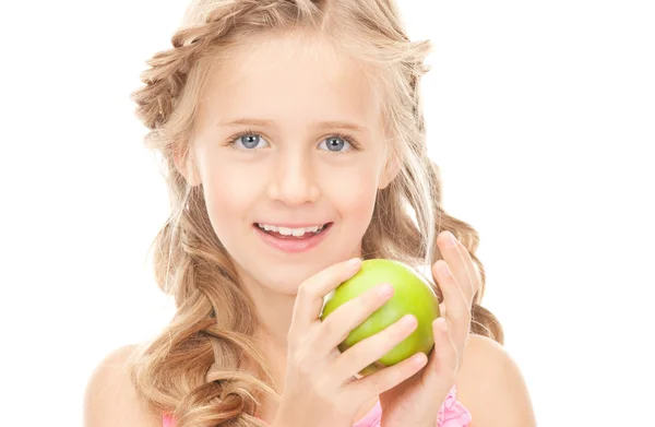 Holčička s zelené jablko — Stock fotografie