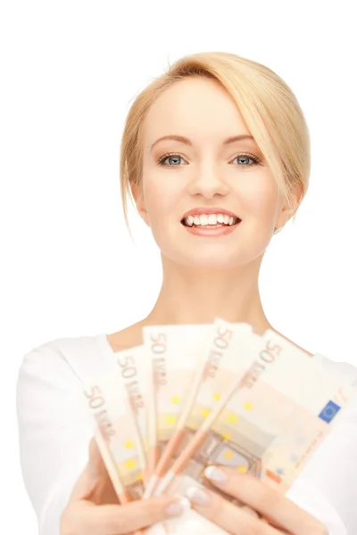 Euro nakit para ile çok güzel kadın — Stok fotoğraf