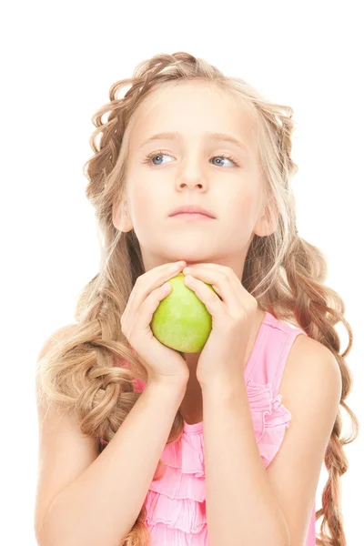 Little girl with green apple — Stock Photo, Image