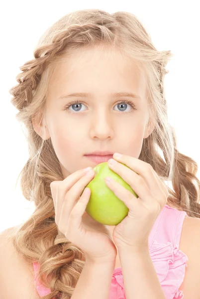 Dziewczynka z zielonym jabłkiem — Zdjęcie stockowe