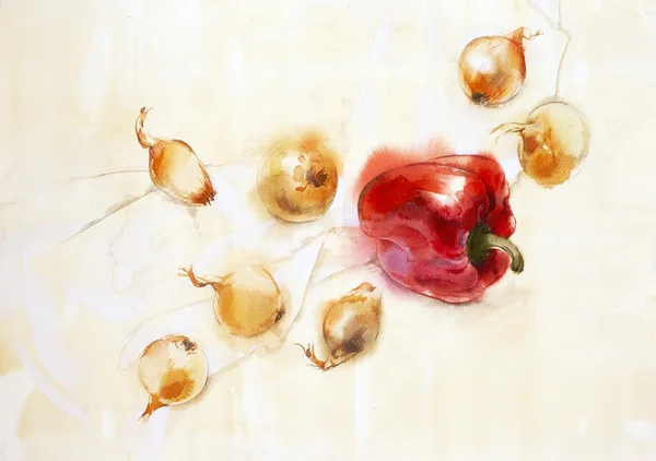 Pimentos vermelhos e cebolas — Fotografia de Stock