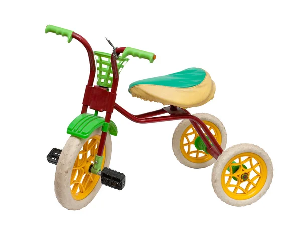Old children's tricycle on white background — Stock Photo, Image