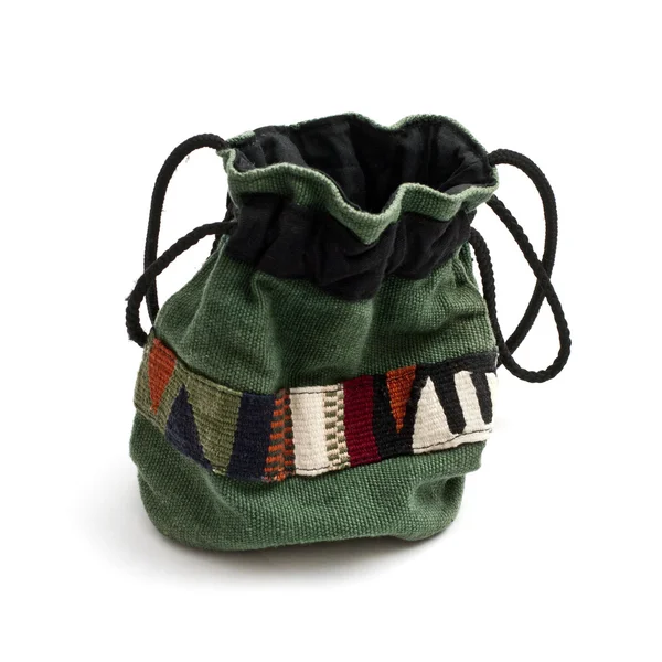Malá taška s etnické ornamenty a stuha — Stock fotografie