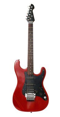 Red and black electric guitar isolated on a white background clipart