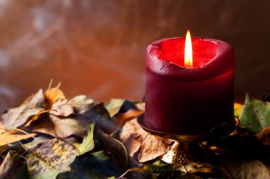 Autumnal still life. Candle clipart