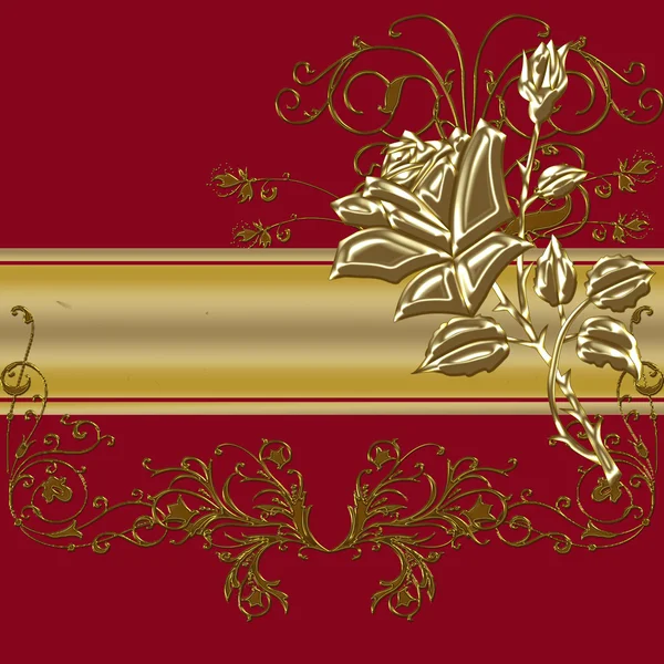Floral illustration with gold rose
