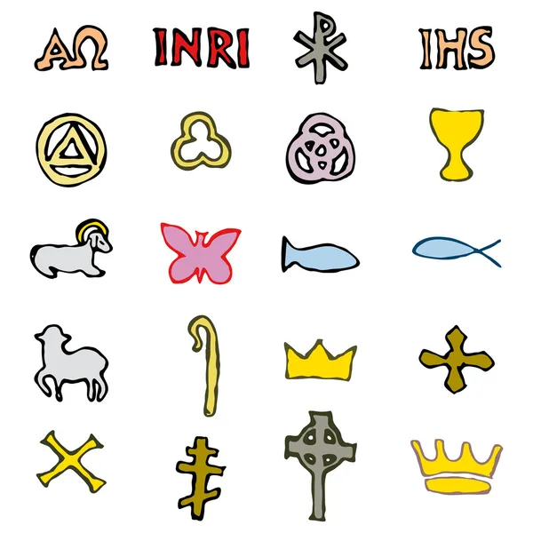 Dizi geleneksel Hıristiyan sembolleri çizimi — Stok Vektör