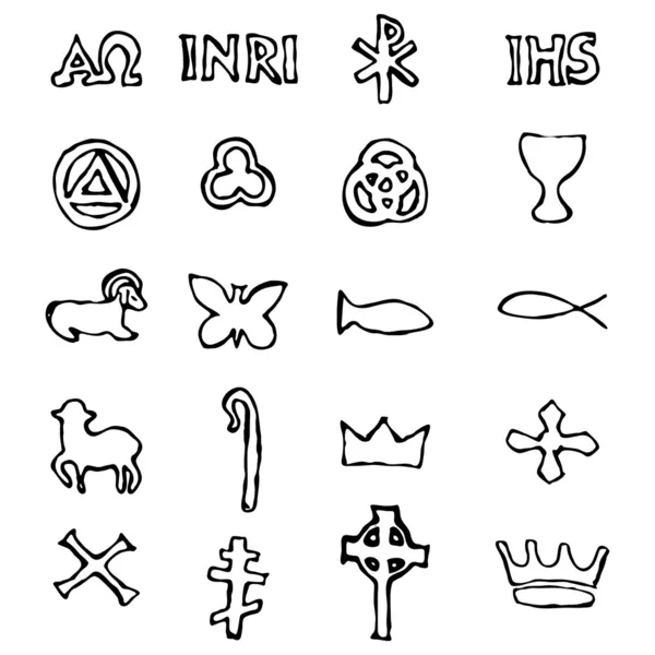 Σύνολο της απεικόνιση του ένα παραδοσιακό χριστιανικά σύμβολα — Διανυσματικό Αρχείο