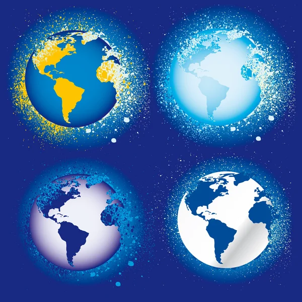 Collectie van aarde globes een kaart grunge — Stockvector