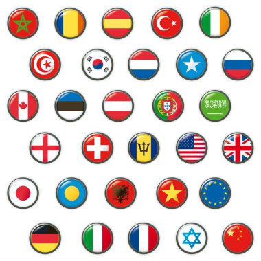 Set of world flags. Vector button clipart