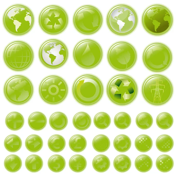 Набор Векторов Зеленые Кнопки Глянцевые Кнопки Аквастиле Пустые Иконками — стоковый вектор