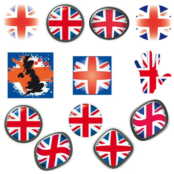 Bandiera Britannica Simboli Icone Pulsanti Vettoriale Illustrazione Regno Unito — Vettoriale Stock