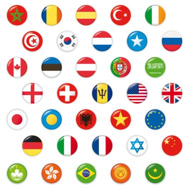 Set of world flags. Vector button clipart