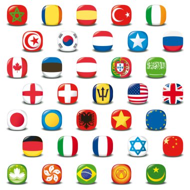 Set of world flags. Vector button clipart