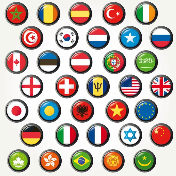 Dünya Bayrakları Seti Vektör Düğmesi — Stok Vektör