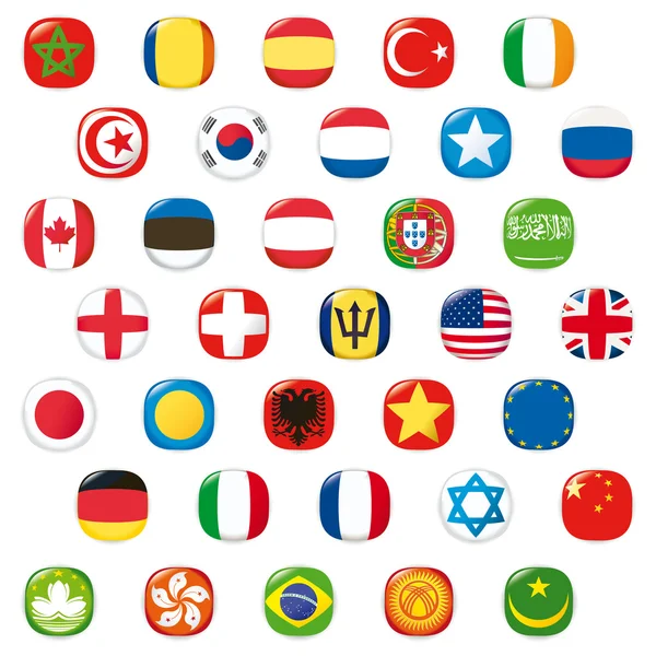Världens flaggor. Vektorknapp — Stock vektor