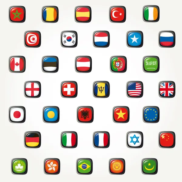 Conjunto de bandeiras mundiais. Botão de vetor — Vetor de Stock