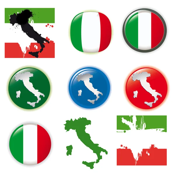 İtalya vektör kümesi, bayraklar ve harita — Stok Vektör