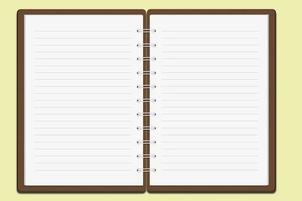 Notizbuch mit braunem Einband auf gelbem Hintergrund — Stockfoto