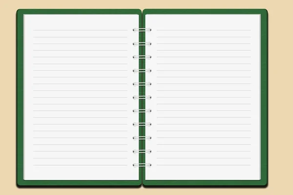 Zelený titulních notebook na žlutém podkladu — Stock fotografie