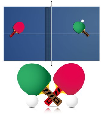 Ping Pong Table and rackets clipart