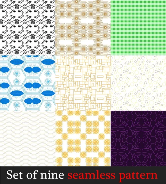 Establecer nueve patrones sin costura — Archivo Imágenes Vectoriales