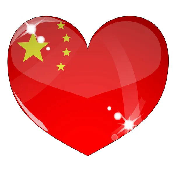 Çin bayrak doku ile vektör kalp — Stok Vektör