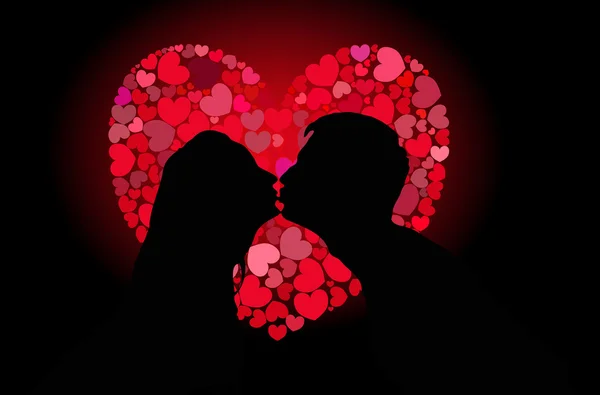 Silhouettes Szerelmesek Csók Háttérben Szív — Stock Vector