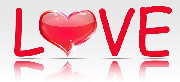 Słowo "miłość" z serca ze szkła zamiast o. — Wektor stockowy