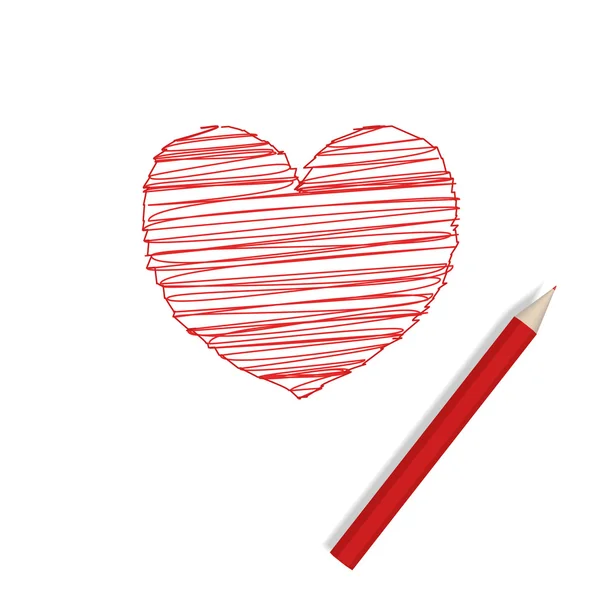 厚厚的红色铅笔躺在一张纸上 下一张图片的心 — 图库矢量图片