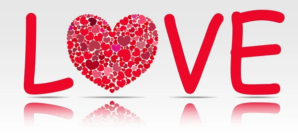 Wort "Liebe" mit einem Herzen aus Glas statt o. — Stockvektor