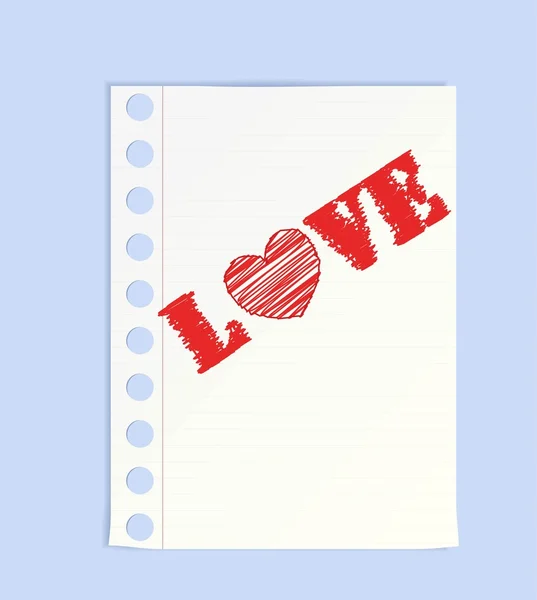 Metin Kağıt Kelime Aşk Kalp — Stok Vektör