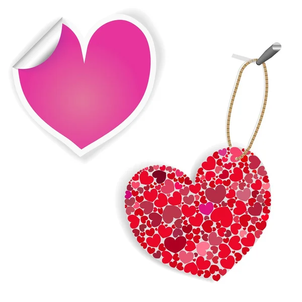 Ροζ Και Άσπρες Ετικέτες Αυτοκόλλητα Καρδιάς Διάνυσμα — Διανυσματικό Αρχείο