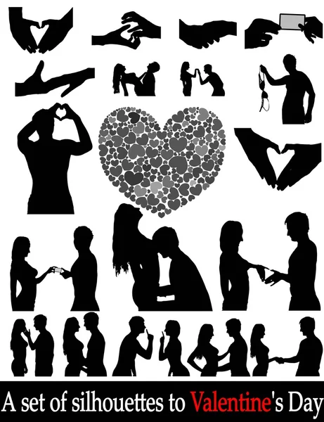 在爱和心做为情人节的剪影 — 图库矢量图片