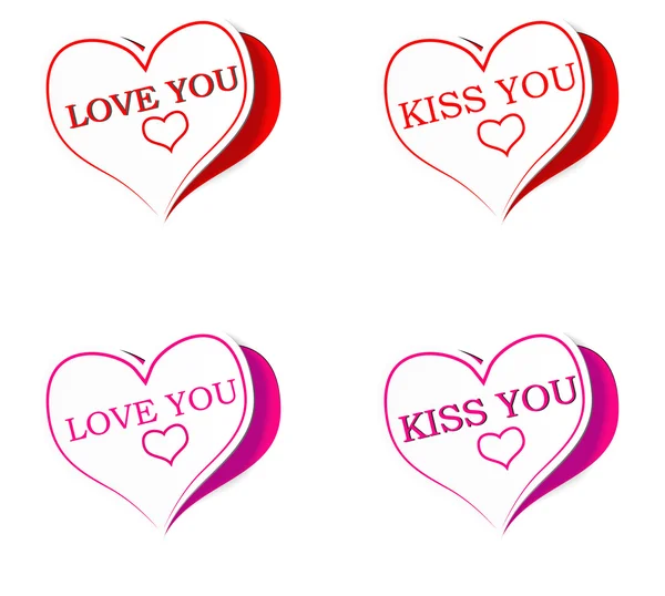 Vector Illustration Heart Words Love You Kiss You — Stock Vector
