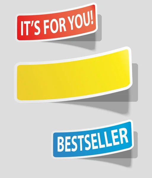 Three Realistic Colorful Sticker Your Text Vector — Stock Vector