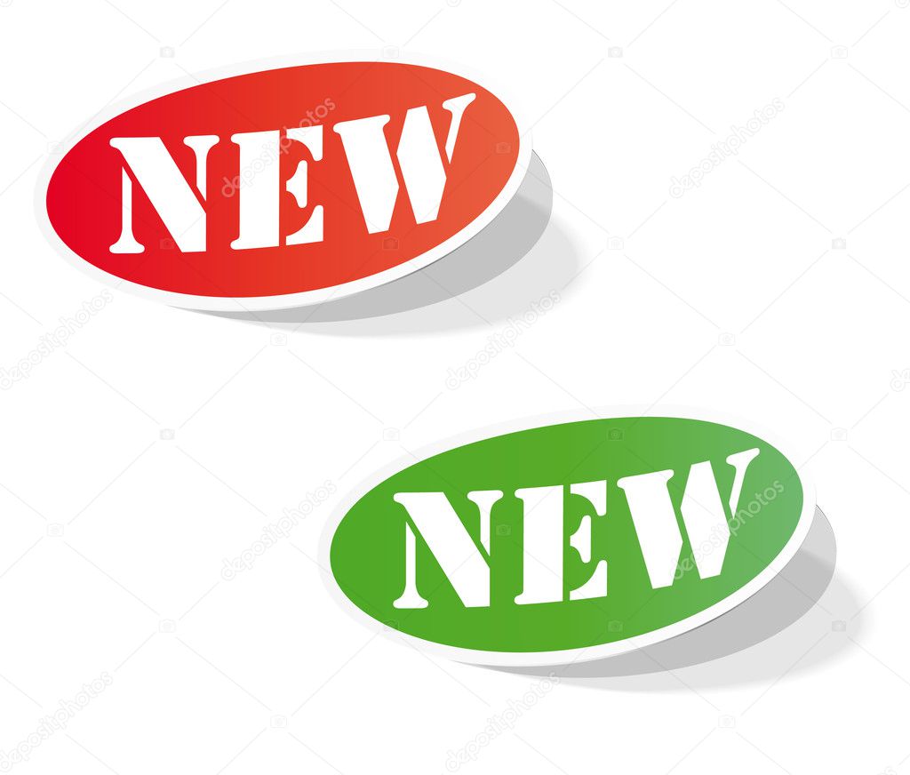 Oval colorful labels with the words NEW. Easy editable vector