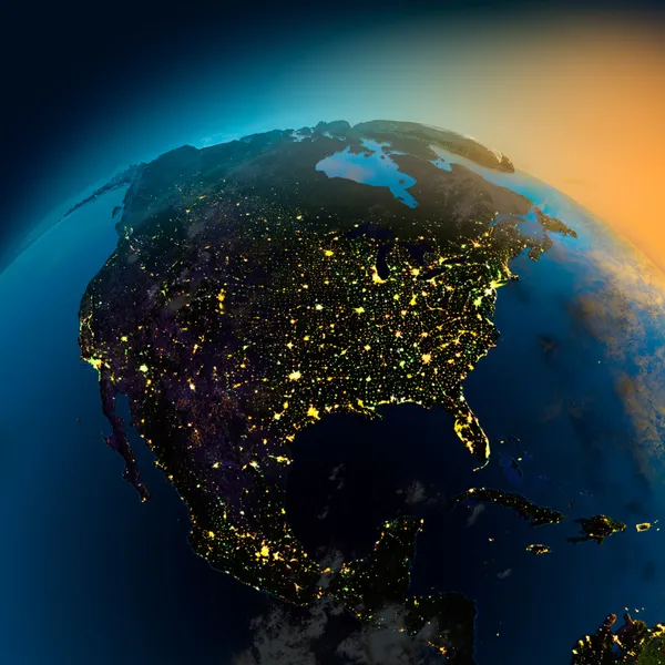 Vista nocturna de América del Norte desde el satélite —  Fotos de Stock
