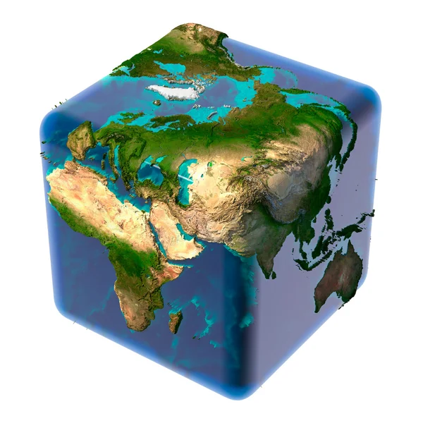 Cubic Earth with translucent ocean — Stock Photo, Image