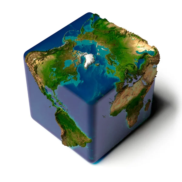 Кубическая Земля с прозрачным океаном — стоковое фото