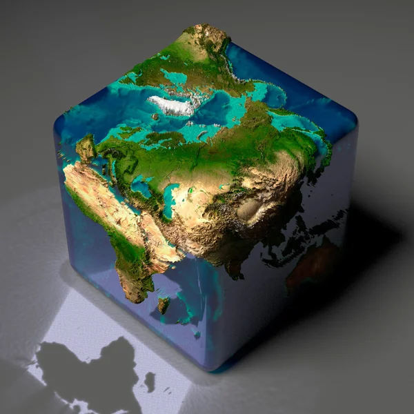 Tierra cúbica con océano translúcido — Foto de Stock
