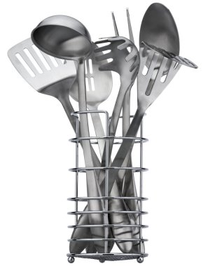 Set of stainless utensils on white background clipart