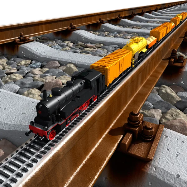 Een miniatuur model van de trein rijdt op grote tracks — Stockfoto
