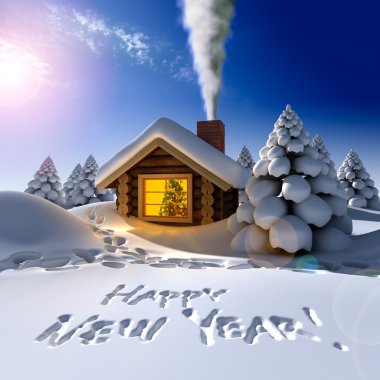 A small wooden house in a fantastic snow forest on the eve of New Year clipart